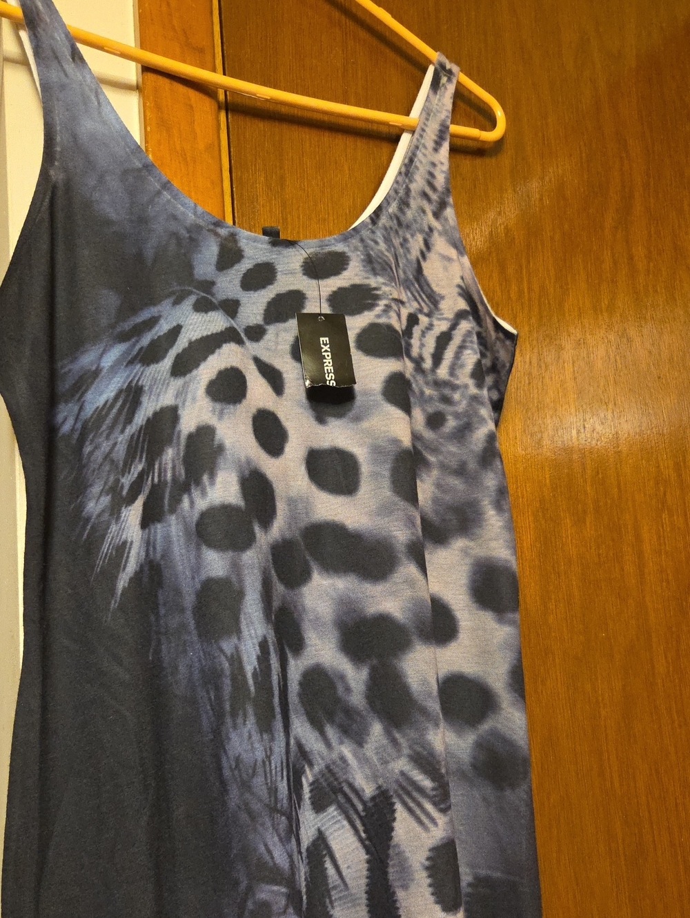 JUNIORS Express Blue and Gray Animal-Print Tunic/Mini Dress